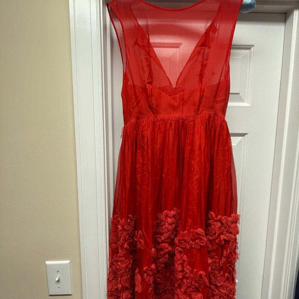 Anthropologie (Tiny Brand) Red 3D Floral Appliqué Fit & Flare Dress Size 2